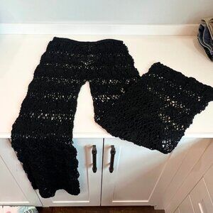 NWT Kroshetta Handmade Black Crocheted Pants Swimsuit Coverup Bottoms M